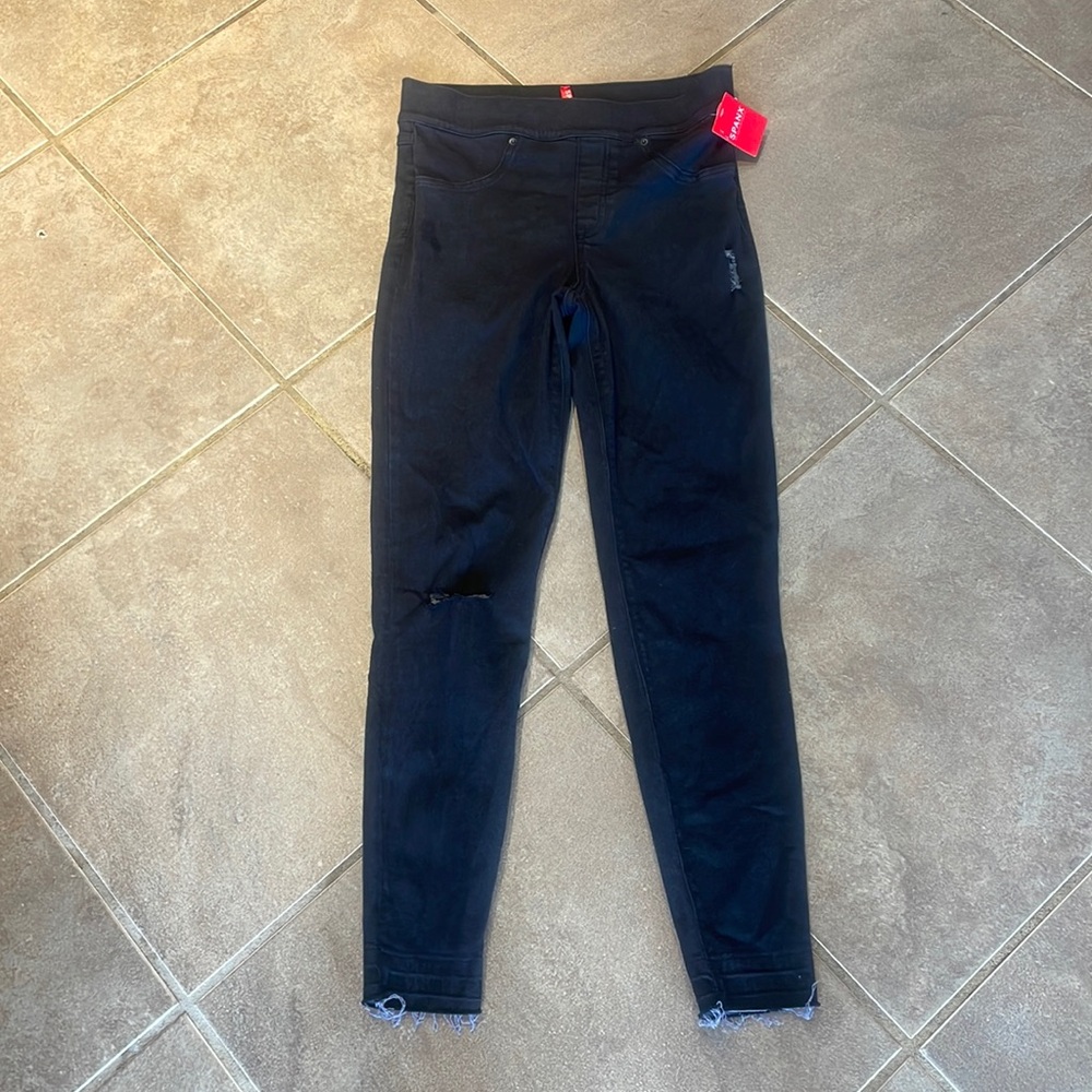 NEW SPANX Black Distessed Denim Leggings size ! Small